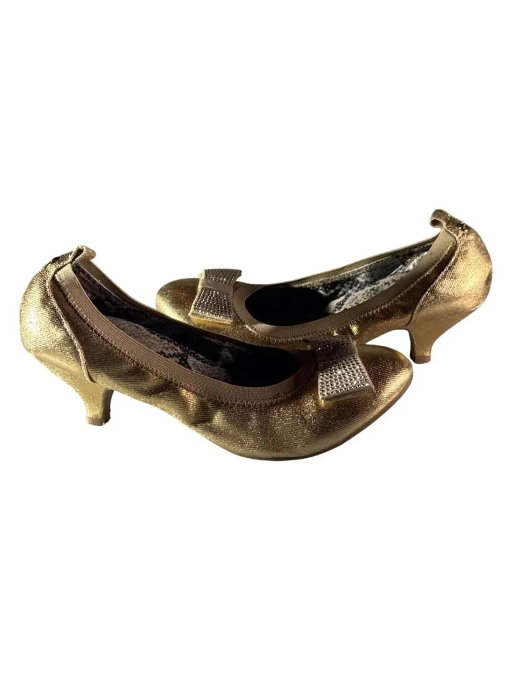 Michael Kors Gold Kitten Heels Rhinestone Bow US 5 Euro 38 UK 5 Elegant Design